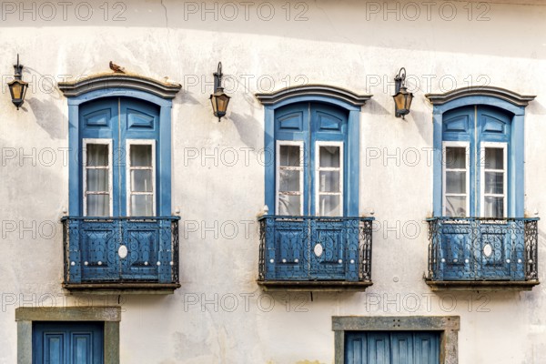 Facade of a historic house in colonial style in the city of Mariana, Minas Gerais, Mariana, Minas Gerais, Brazil