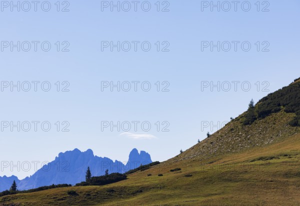 Blick vom Rossfeld zur Bischofsmütze, Dachstein Massif, Postalm, Osterhorn Group, Salzkammergut, Province of Salzburg, Austria
