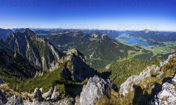 View from Rettenkogel to Rinnkogel and Wolfgangsee, Postalm, Osterhorn Group, Salzkammergut, Province of Salzburg, Austria