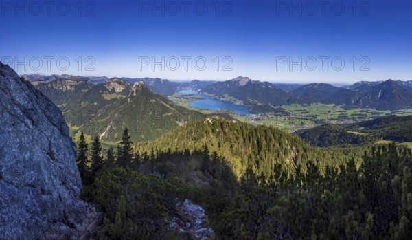 View from Rettenkogel to Wolfgangsee, Postalm, Osterhorn Group, Salzkammergut, Province of Salzburg, Austria