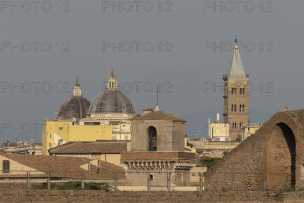 Domes and a church in the city of Rome, Italy