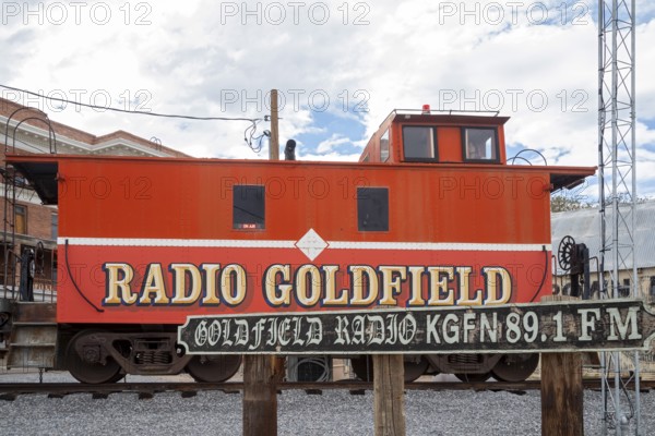 Goldfield, Nevada - The radio studio of Radio Goldfield, KGFN, is housed in an old caboose