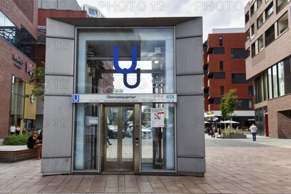 Elevator to subway station, Westfield Überseequartier, modern shopping center, HafenCity, Hamburg, Germany