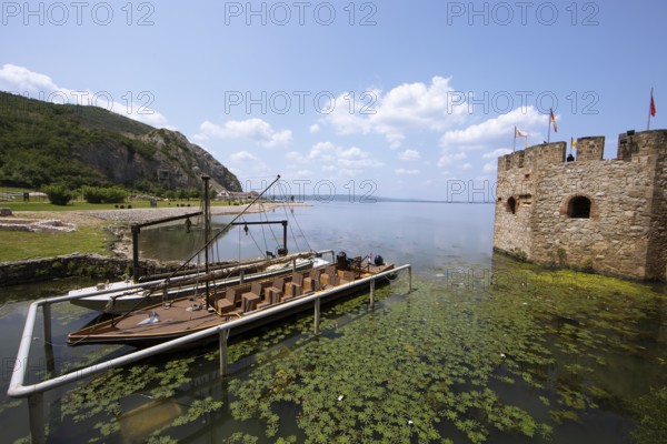 Boats in Golubac Fortress or Kolumbatz or Pigeon Town or Pigeon Castle on the Danube, Golubac, Serbia