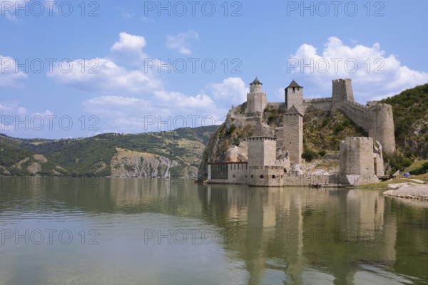 Golubac Fortress or Kolumbatz or Pigeon Town or Pigeon Castle on the Danube, in the background the Ðerdap National Park, Golubac, Serbia