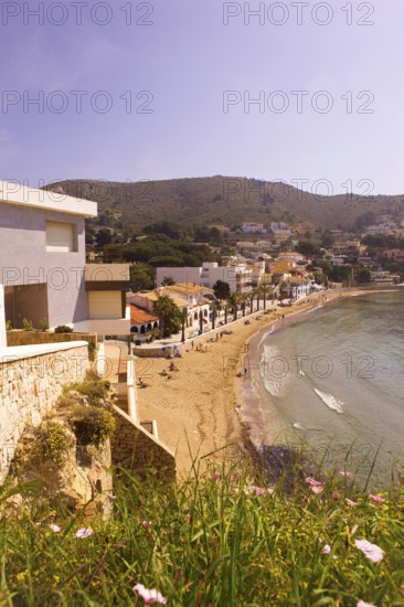 Bathing bay, Moraira, former fishing village, pearl of the Costa Blanca, Mediterranean Sea, Playa del Portet, Valencia, Spain