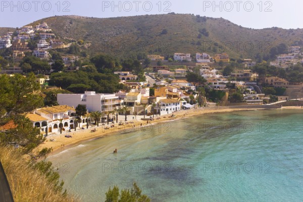 Bay, Moraira, former fishing village, pearl of the Costa Blanca, Mediterranean Sea, Playa del Portet, Valencia, Spain