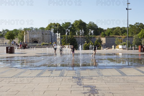 Water feature at King Milam Square, behind the fortress's Stambol Gate, Old Town, Niš, Serbia