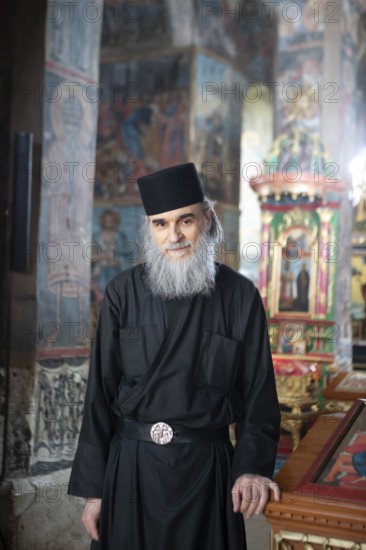 Serbian Orthodox monk in Krusedol monastery, portrait, Krušedol Prnjavor, Vojvodina Province, Serbia