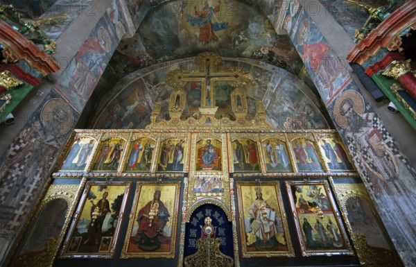Iconastase and frescoes in Krusedol monastery, interior view, Krušedol Prnjavor, Vojvodina Province, Serbia