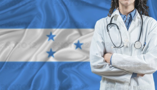 Medical professional on Honduras flag. Healthcare and wellness in Honduras, Concept