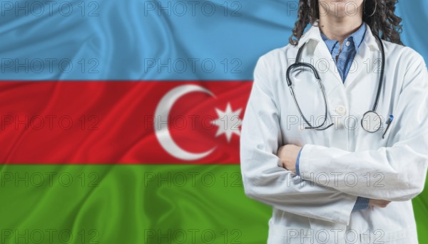 Medical professional on Azerbaijan flag. Healthcare and wellness in Azerbaijan, Concept