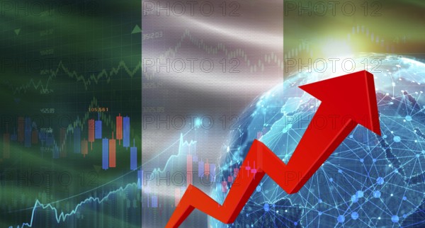 Global financial growth with Nigeria flag. Financial growth with Nigeria flag on economic background