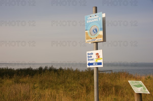 Information boards about the beach and dog beach, Cape Arkona, Wittow Peninsula, Putgarten, Rügen Island, Mecklenburg-Western Pomerania, Germany