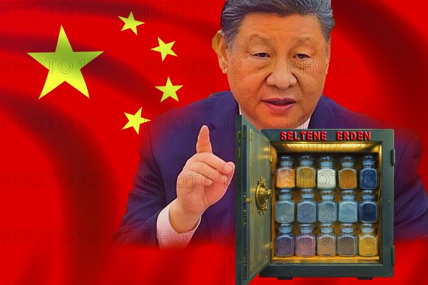 Symbolic image, rare earths, dependent on China with 90% raw material ownership, industry dependency, rare earths for Europe and USA, Trump and Xi Jinping, semiconductor crisis, chip shortage, raw materials, suppliers China and Russia, Germany without mineral resources, scarcity of fossil fuels, energy supply, energy transition, phase-out of nuclear energy, production stop in the automotive industry, defense industry, computer chips, smartphones, screens, batteries
