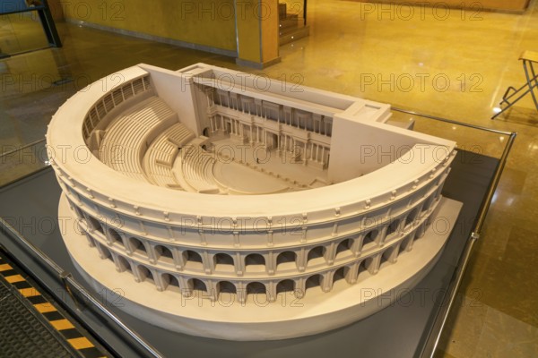 Scale model reconstruction of the Roman theatre amphitheatre, Zaragoza, Aragon, Spain