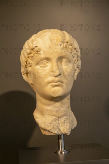 Bust of young woman in Roman theatre amphitheatre museum, Zaragoza, Aragon, Spain