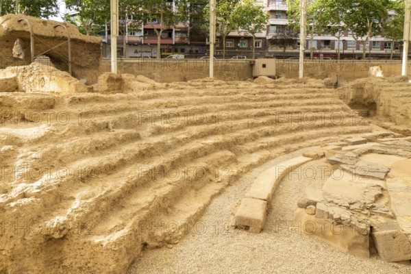 Ruins of Roman theatre amphitheatre, Zaragoza, Aragon, Spain