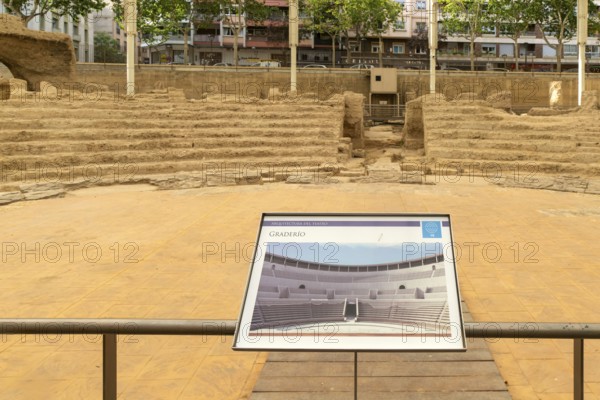 Grandstand or Graderio of Roman theatre amphitheatre, Zaragoza, Aragon, Spain