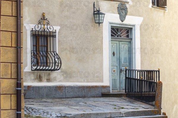 House entrance, Gengadin houses, historic houses, Guarda, Engadin, Graubünden, Switzerland