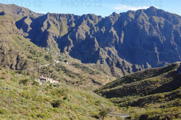 Scattered small houses in Masca Valley Masca Gorge, Masca, Santa Cruz de Tenerife, Spain