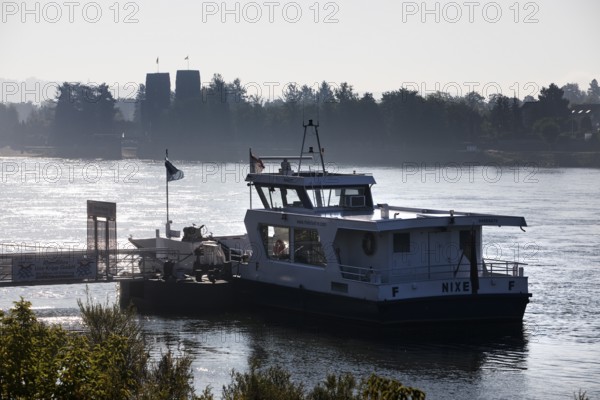 Rhine ferries mermaid at the pier on the river Rhine, Erpel, opposite the Ludendorff bridge on the Remagen side, Rhineland-Palatinate, Germany