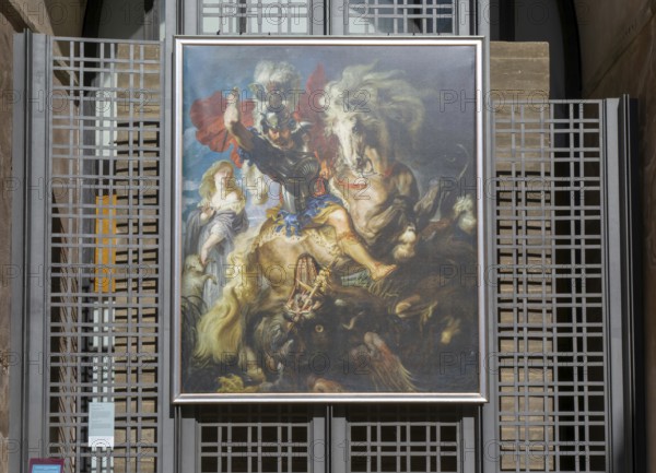 Copy of painting of Saint George and the Dragon by Rubens, Aljafería Palace, Zaragoza, Aragon, Spain
