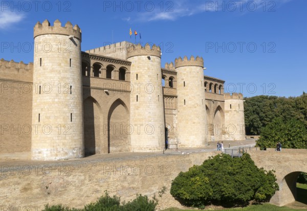 Historic walls fortifications of Aljafería Palace, Zaragoza, Aragon, Spain