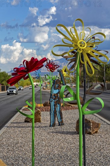 Las Vegas, Nevada - Metal flower art decorates the median strip on a Las Vegas road