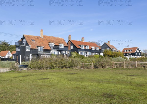 Wooden houses of The Dunes in planned seaside holiday village of Thorpeness, Suffolk, England, UK c 1920s 1930s