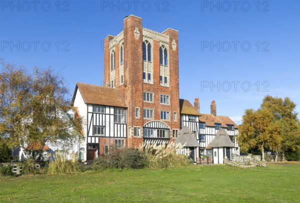Westbar, gatehouse and water tank in planned holiday village, Thorpeness, Suffolk, England, UK built 1929 architect William Gilmour Wilson