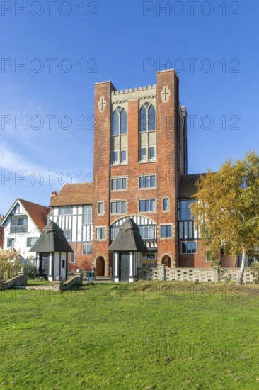 Gatehouse and water tank in planned holiday village of Thorpeness, Suffolk, England, UK built 1929 architect William Gilmour Wilson