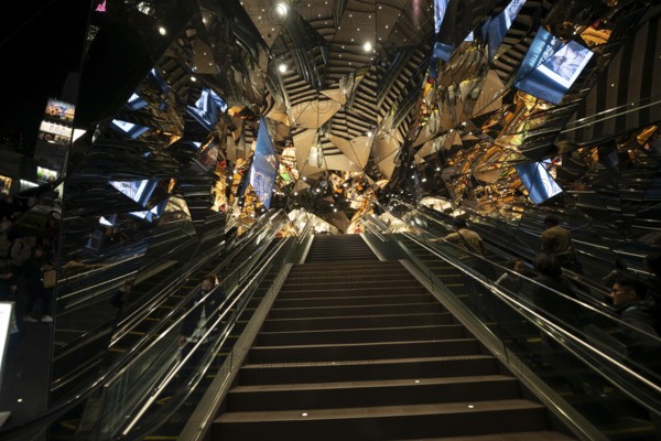 Staircase, entrance to a shopping center with many mirrors, Tokyu Plaza Omotesando Harajuku, modern architecture, Tokyo, Japan