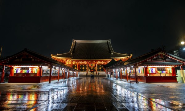 Buddhist temple complex, Asakusa shrine or Senso-ji temple, at night, Asakusa, Tokyo, Japan