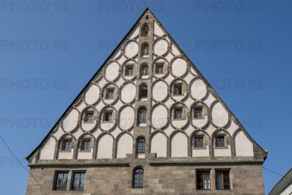 Gable of the Mauthalle, former granary, architectural monument, old town, Nuremberg, Middle Franconia, Franconia, Bavaria, Germany