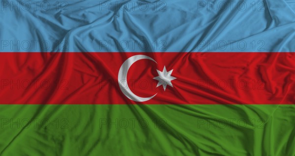 Azerbaijani flag waving. Flag of Azerbaijan with cloth texture