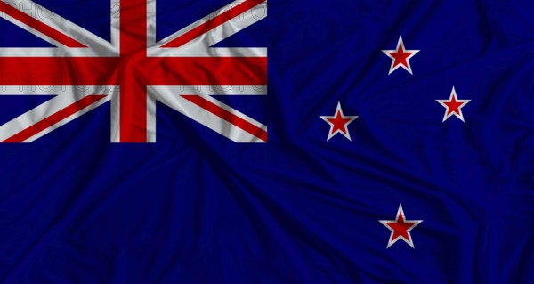 New Zealander flag with fabric texture background. National flag of New Zealand