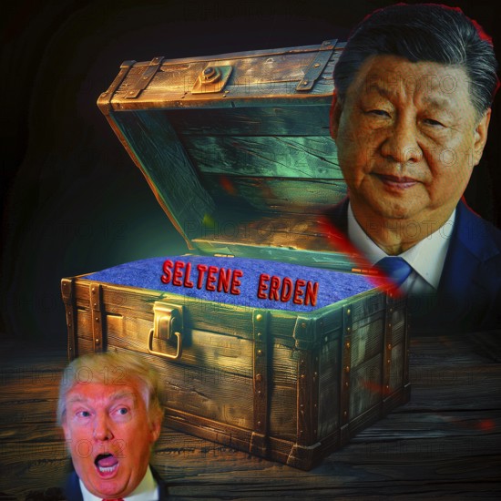 Symbolic image, rare earths, dependent on China with 90% raw material ownership, industry dependency, rare earths for Europe and USA, Trump and Xi Jinping, semiconductor crisis, chip shortage, raw materials, suppliers China and Russia, Germany without mineral resources, scarcity of fossil fuels, energy supply, energy transition, phase-out of nuclear energy, production stop in the automotive industry, defense industry, computer chips, smartphones, screens, batteries