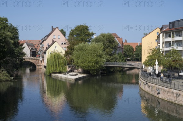 Pegnitz river with Liebesindel, old town, Nuremberg, Middle Franconia, Franconia, Bavaria, Germany
