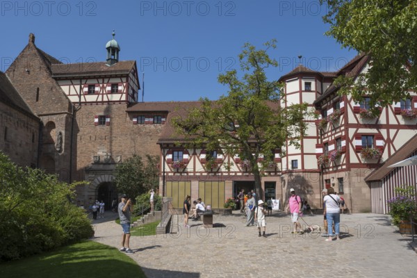Historic buildings in the castle courtyard, Kaiserburg, Nuremberg Castle, Nuremberg, Middle Franconia, Franconia, Bavaria, Germany