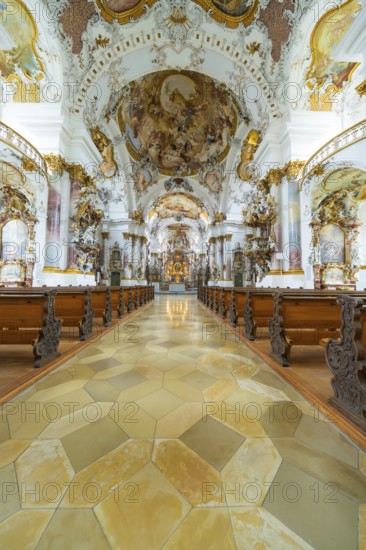 Magnificent baroque interior of a church with intricately decorated frescoes, ZFP Zwiefalten, Reutlingen district, Germany