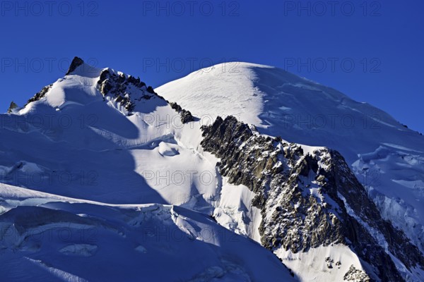 Mont Maudit covered with snow from the left, Mont-Blanc, Aiguille du Midi mountain station viewing platform, Chamonix-Mont-Blanc, Haute-Savoie, France