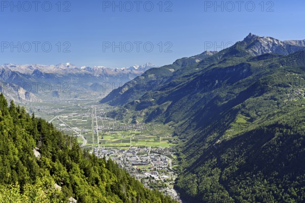 View of the valley and town, Chamonix-Mont-Blanc, Haute-Savoie, France