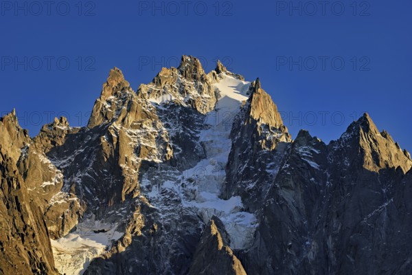 Mountains from the left, Dent du Caïman, Dent du Crocodile, Aiguille du Plan, in the light of the setting sun, Chamonix-Mont-Blanc, Haute-Savoie, Italian watershed, France