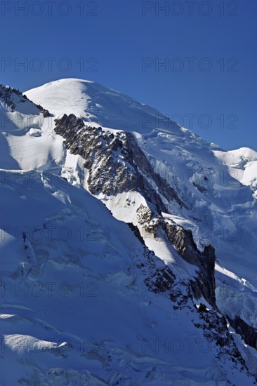 Snow-covered, Mont-Blanc, Aiguille du Midi mountain station viewing platform, Chamonix-Mont-Blanc, Haute-Savoie, France