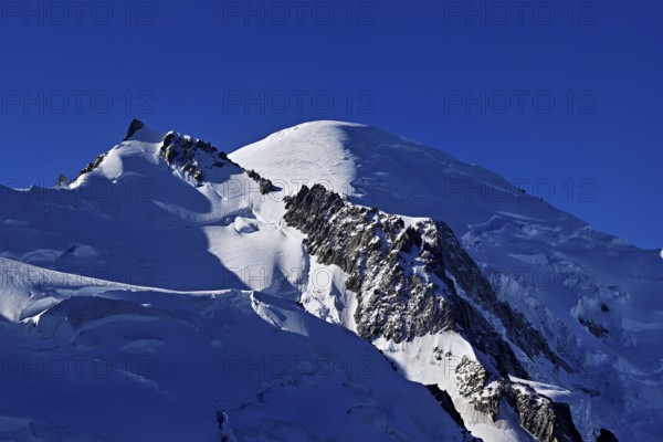 Mont Maudit covered with snow from the left, Mont-Blanc, Aiguille du Midi mountain station viewing platform, Chamonix-Mont-Blanc, Haute-Savoie, France