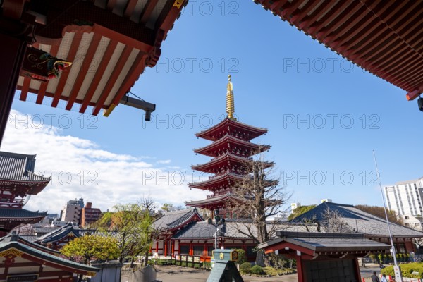 Five-story pagoda, Buddhist temple complex, Asakusa shrine or Senso-ji temple, Asakusa, Tokyo, Japan