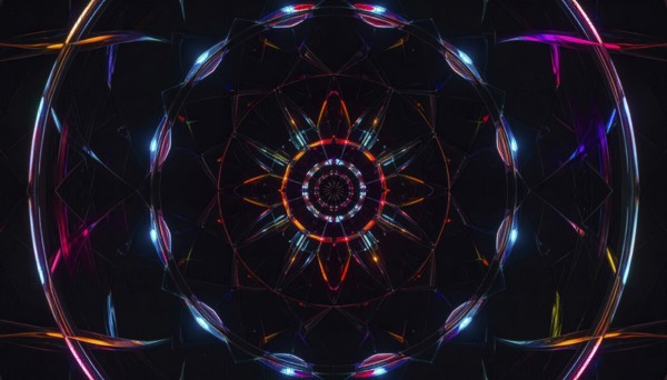 Abstract background of slightly unfocused multicolored glass lenses spinning and rotating, wallpaper illustration in vibrant neon colors, mandala background for business, textures and pattern, AI generated