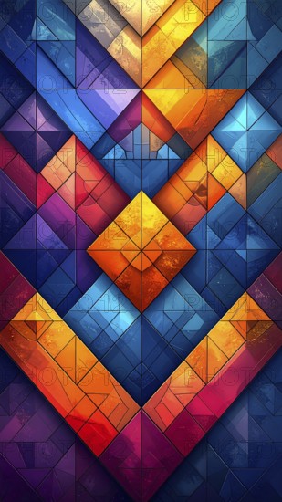 Abstract modern template, geometric effect stylized as mosaic tile, vibrant colorful business wallpaper illustration, pattern and textured geometric forms, wall art poster design, AI generated