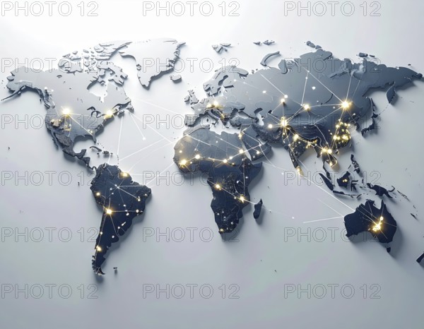 Abstract visualization of global rare earth supply network feeding EV industry, world map design, tech aesthetic, clean lines, rare earth for electric vehicles, AI generetaed, AI generated